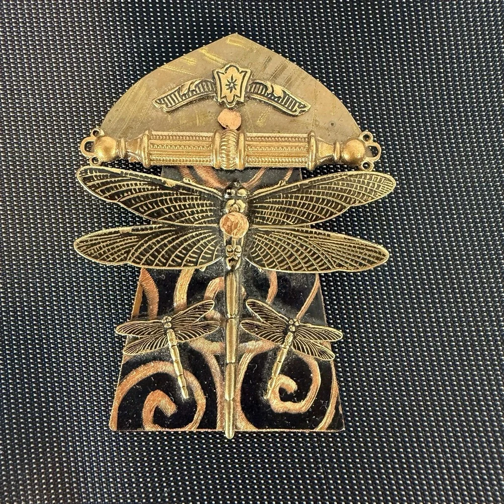 DRAGONFLY Brooch Pin Mixed Metals Golden Vintage